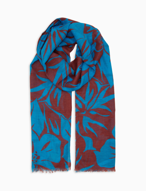 Unisex light blue cotton and linen scarf with floral pattern - Woman | Gallo 1927 - Official Online Shop
