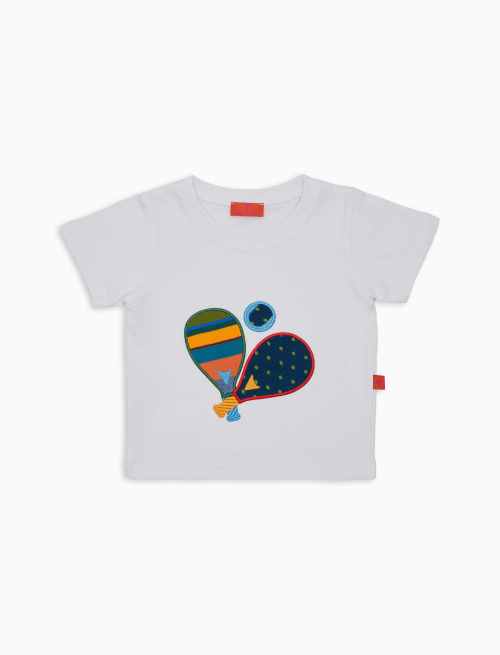 T-shirt girocollo bambino cotone tinta unita bianco con ricamo racchette - Abbigliamento Bambina | Gallo 1927 - Official Online Shop