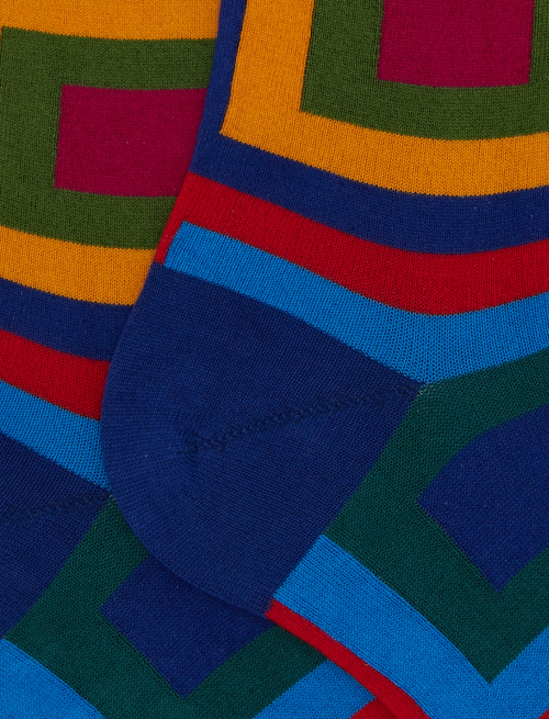 Men's blue long cotton socks with concentric square pattern - Man | Gallo 1927 - Official Online Shop