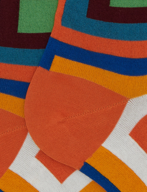 Men's orange long cotton socks with concentric square pattern - Man | Gallo 1927 - Official Online Shop