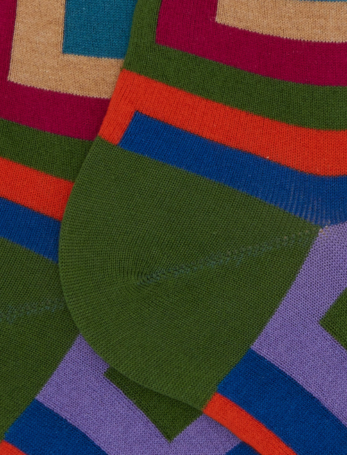 Calze lunghe donna cotone fantasia quadri concentrici verde - Donna | Gallo 1927 - Official Online Shop