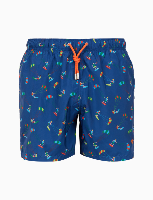 Men's blue swimming shorts with kite surf pattern - Man | Gallo 1927 - Official Online Shop