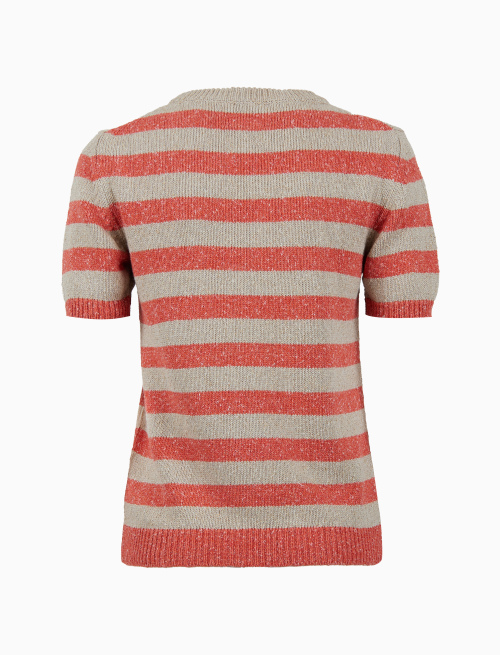Women's orange crew neck cotton t-shirt with bicolor stripes - Knitwear | Gallo 1927 - Official Online Shop