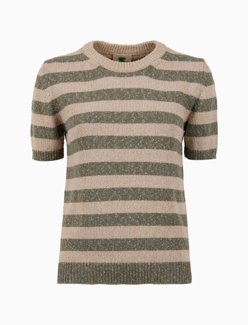 Women's green crew neck cotton t-shirt with bicolor stripes - Knitwear | Gallo 1927 - Official Online Shop