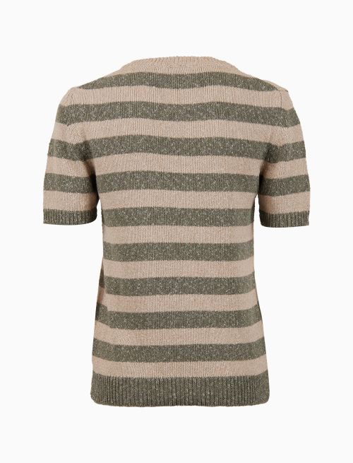 Women's green crew neck cotton t-shirt with bicolor stripes - Knitwear | Gallo 1927 - Official Online Shop