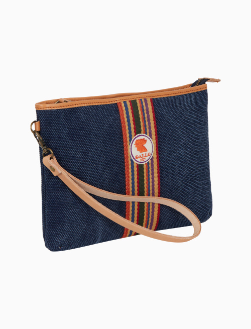 Bustina piatta unisex in canvas di cotone tinta unita blu - Donna | Gallo 1927 - Official Online Shop