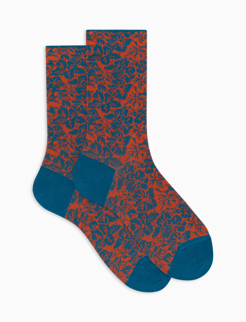 Women's orange short cotton socks with floral pattern - Short | Gallo 1927 - Official Online Shop