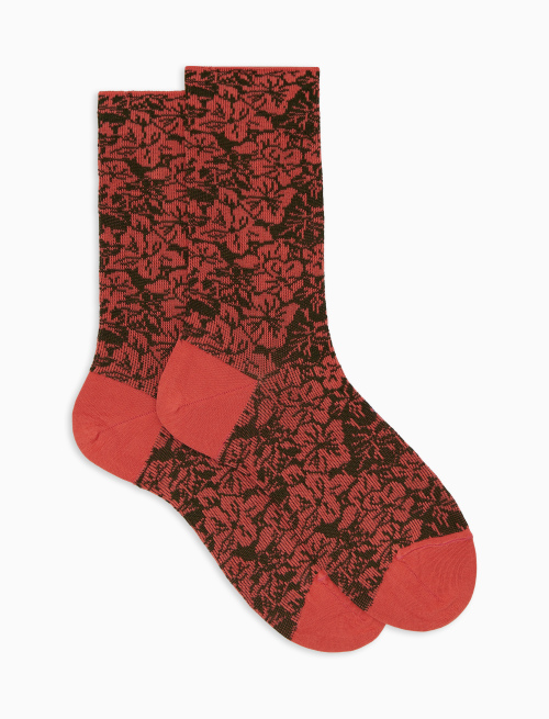 Women's pink short cotton socks with floral pattern - Short | Gallo 1927 - Official Online Shop