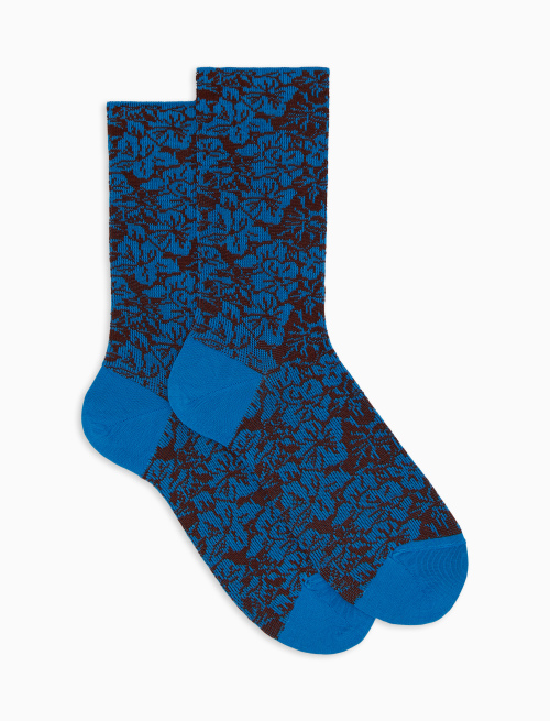 Women's light blue short cotton socks with floral pattern - Short | Gallo 1927 - Official Online Shop