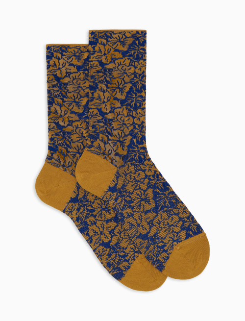 Women's yellow short cotton socks with floral pattern - Short | Gallo 1927 - Official Online Shop