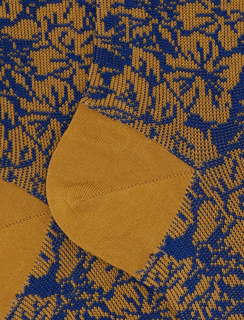 Women's yellow short cotton socks with floral pattern - Short | Gallo 1927 - Official Online Shop