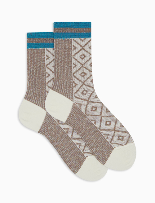 Calze corte donna cotone fantasia coste e rombi effetto scintillante beige - Corte | Gallo 1927 - Official Online Shop