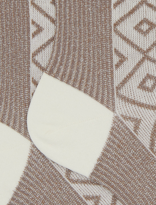 Calze corte donna cotone fantasia coste e rombi effetto scintillante beige - Corte | Gallo 1927 - Official Online Shop