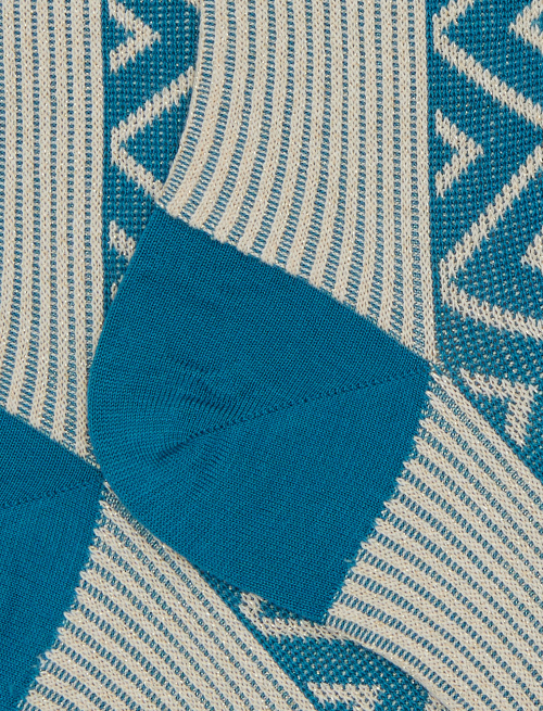 Calze corte donna cotone fantasia coste e rombi effetto scintillante azzurro - Corte | Gallo 1927 - Official Online Shop