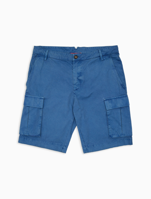 Bermuda cargo uomo cotone tinto capo tinta unita blu - Shorts | Gallo 1927 - Official Online Shop