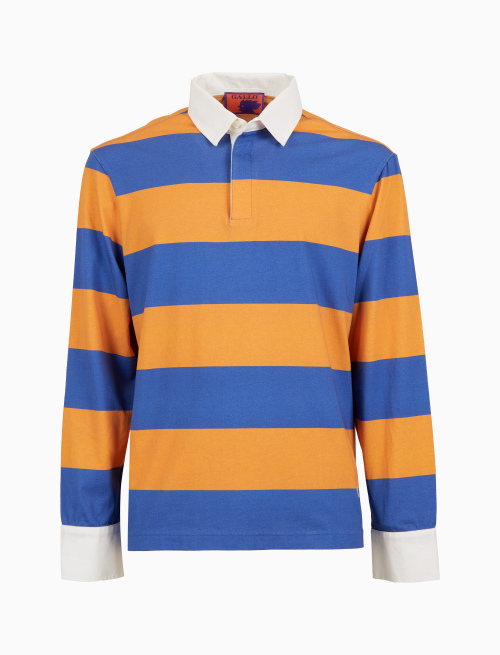 Polo rugby uomo cotone righe bicolore giallo e blu con inserti camicia - Polo | Gallo 1927 - Official Online Shop