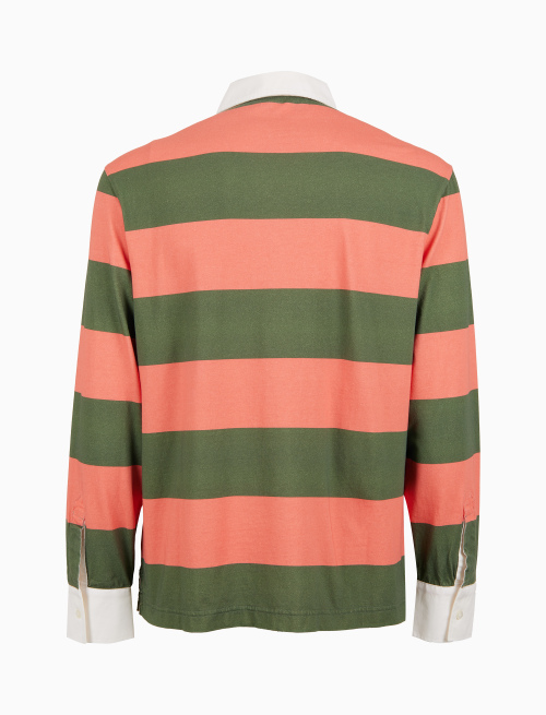 Polo rugby uomo cotone righe bicolore verde e rosa con inserti camicia - Polo | Gallo 1927 - Official Online Shop