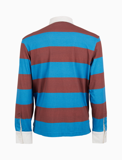 Polo rugby uomo cotone righe bicolore azzurro e marrone con inserti camicia - Polo | Gallo 1927 - Official Online Shop