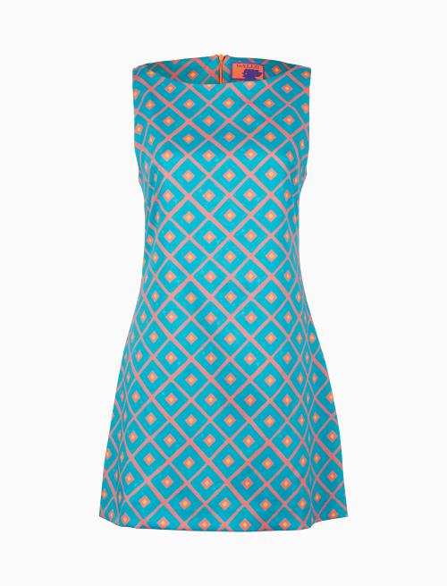 Abito corto senza maniche donna cotone fantasia rombi azzurro - Abbigliamento | Gallo 1927 - Official Online Shop