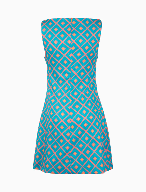 Abito corto senza maniche donna cotone fantasia rombi azzurro - Abbigliamento | Gallo 1927 - Official Online Shop