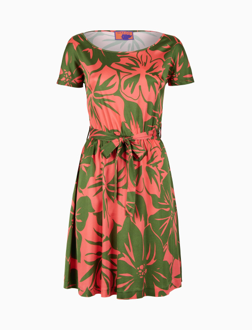 Women's pink short dress with belt, short sleeves, and floral pattern - Clothing | Gallo 1927 - Official Online Shop