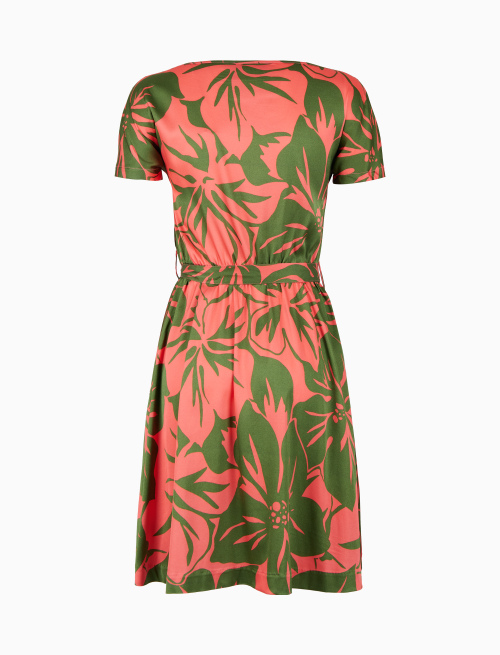 Women's pink short dress with belt, short sleeves, and floral pattern - Clothing | Gallo 1927 - Official Online Shop