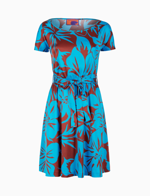 Abito corto con cintura maniche corte donna fantasia fiori azzurro - Gift ideas | Gallo 1927 - Official Online Shop