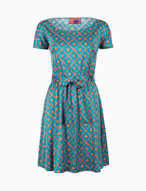 Abito corto con cintura maniche corte donna fantasia rombi azzurro - Gift ideas | Gallo 1927 - Official Online Shop