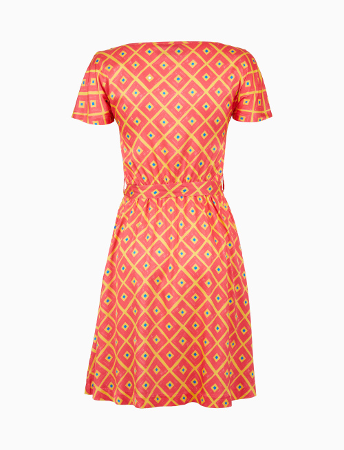 Women's red short dress with belt, short sleeves, and argyle pattern - Clothing | Gallo 1927 - Official Online Shop
