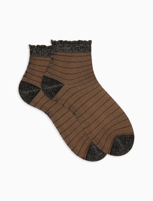 Women's black ultra-short socks with transparency and horizontal stripe - Super short | Gallo 1927 - Official Online Shop