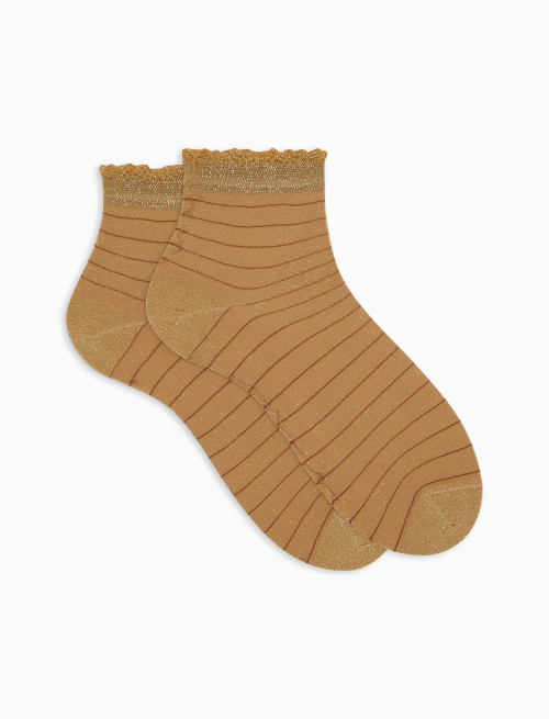Women's yellow ultra-short socks with transparency and horizontal stripe - Super short | Gallo 1927 - Official Online Shop