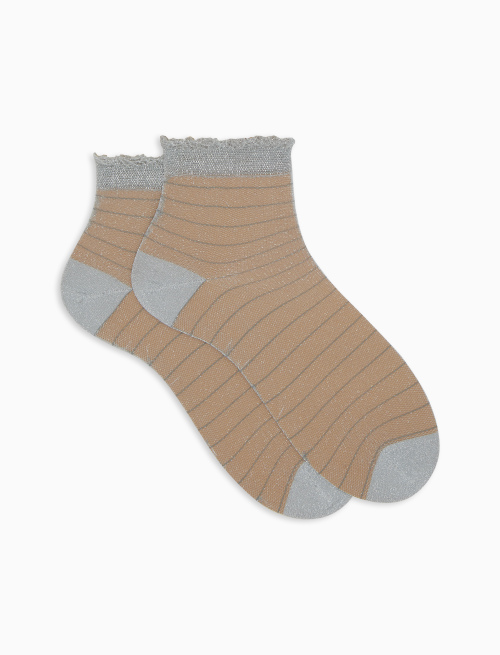Women's gray ultra-short socks with transparency and horizontal stripe - Super short | Gallo 1927 - Official Online Shop