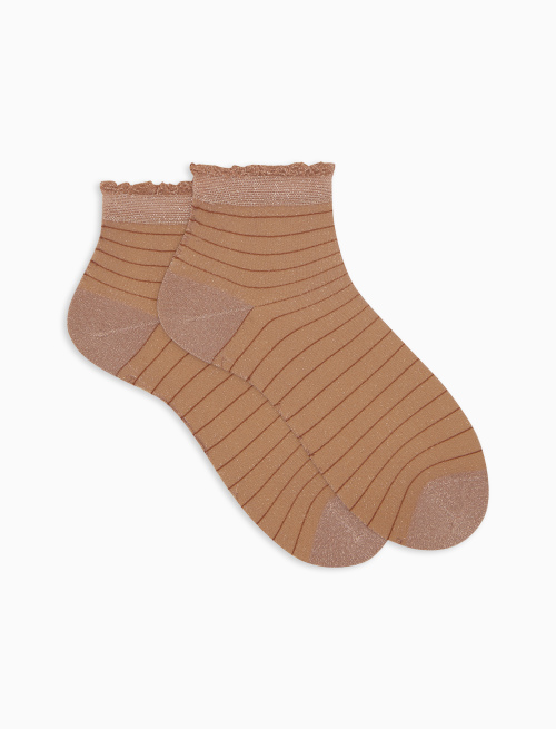 Women's pink ultra-short socks with transparency and horizontal stripe - Super short | Gallo 1927 - Official Online Shop
