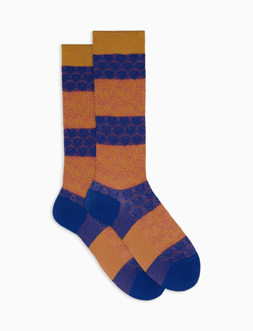 Calze corte donna cotone fantasia onde e fiori di loto blu - Corte | Gallo 1927 - Official Online Shop