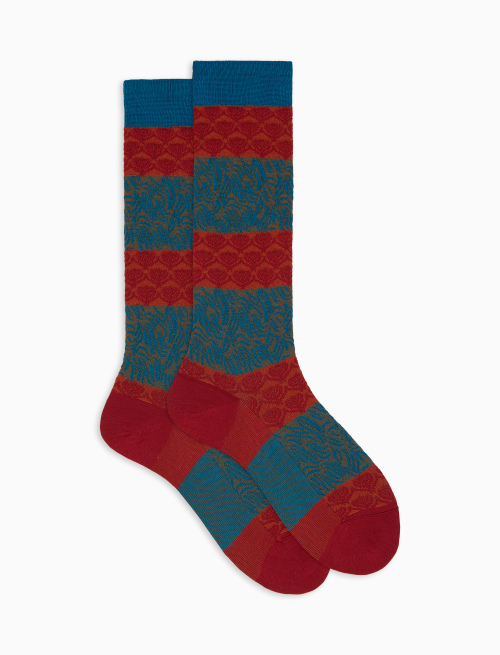 Calze corte donna cotone fantasia onde e fiori di loto rosso - Corte | Gallo 1927 - Official Online Shop