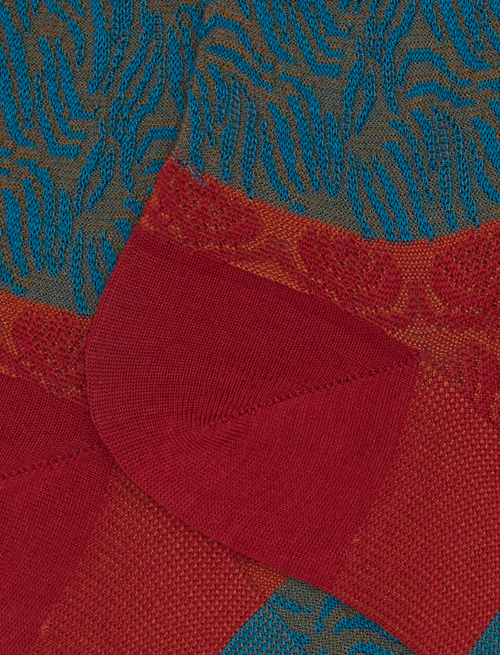 Calze corte donna cotone fantasia onde e fiori di loto rosso - Corte | Gallo 1927 - Official Online Shop