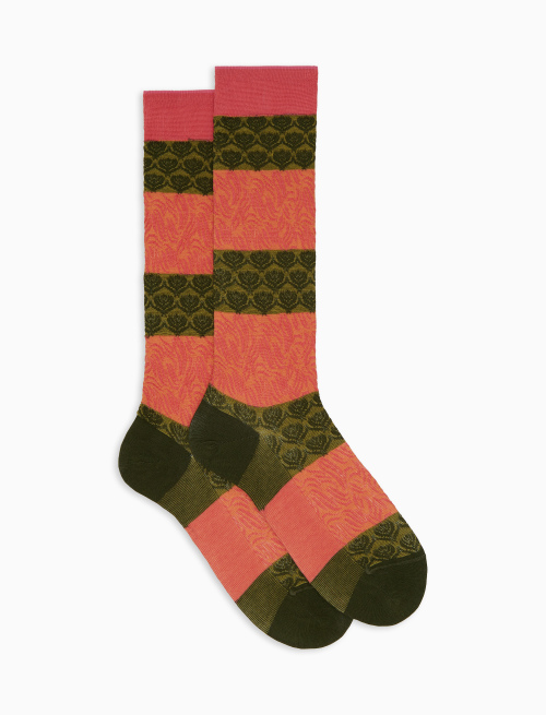 Calze corte donna cotone fantasia onde e fiori di loto verde - Corte | Gallo 1927 - Official Online Shop