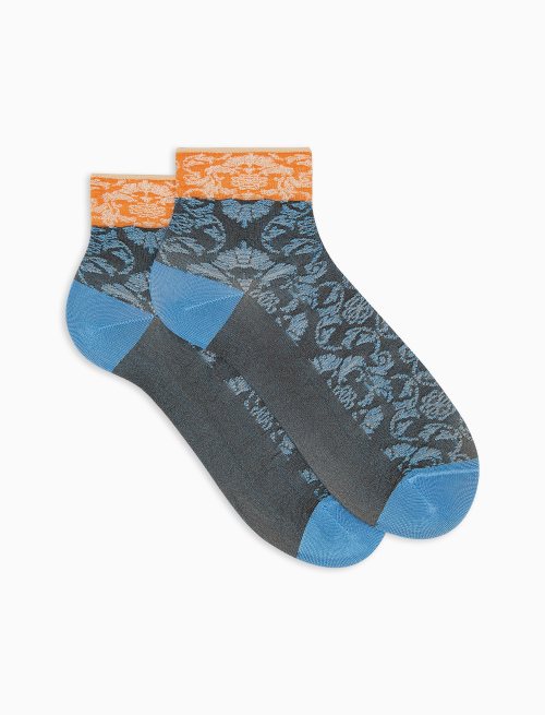 Women's brown ultra-short viscose socks with brocade pattern - Super short | Gallo 1927 - Official Online Shop