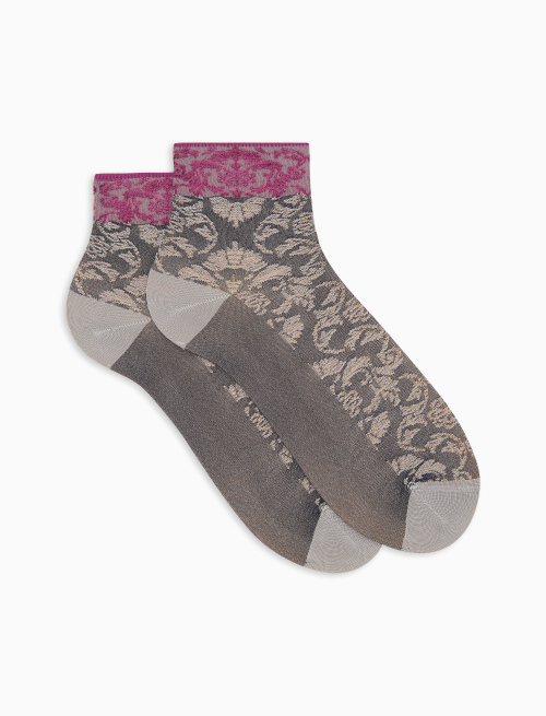 Women's gray ultra-short viscose socks with brocade pattern - Super short | Gallo 1927 - Official Online Shop