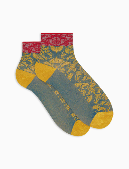 Women's blue ultra-short viscose socks with brocade pattern - Super short | Gallo 1927 - Official Online Shop