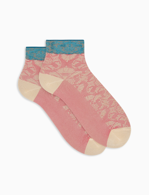 Women's fuchsia ultra-short viscose socks with brocade pattern - Super short | Gallo 1927 - Official Online Shop