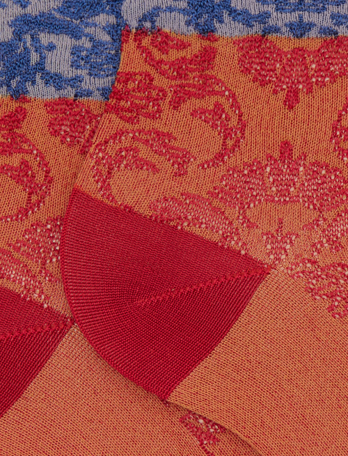 Women's orange ultra-short viscose socks with brocade pattern - Super short | Gallo 1927 - Official Online Shop