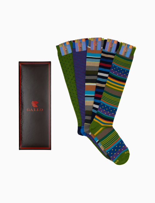 Box 2 with 5 pairs of men's long socks cotton patterned mix icons Gallo - Windsor | Gallo 1927 - Official Online Shop