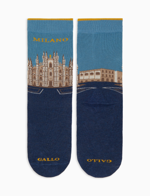 Women's short cotton socks, blue with Duomo di Milano pattern - Socks | Gallo 1927 - Official Online Shop