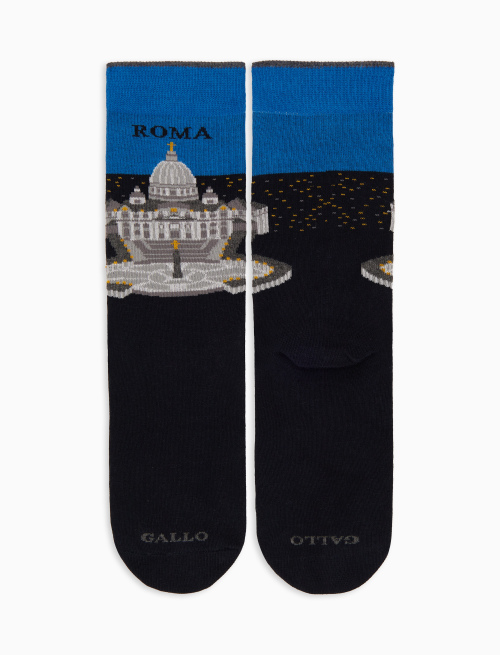 Women's short cotton socks, blue with Piazza San Pietro in Rome pattern - Socks | Gallo 1927 - Official Online Shop