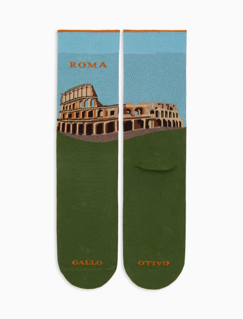 Women's short cotton socks, green with Colosseum in Rome pattern - Socks | Gallo 1927 - Official Online Shop
