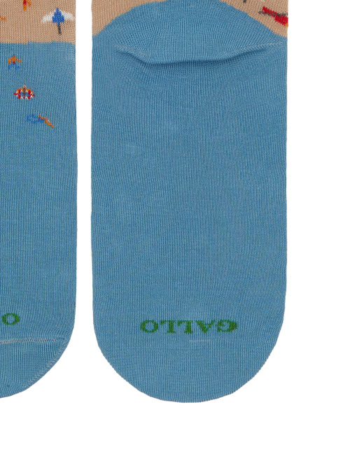 Women's short cotton socks, light blue with Forte dei Marmi beach pattern - Socks | Gallo 1927 - Official Online Shop