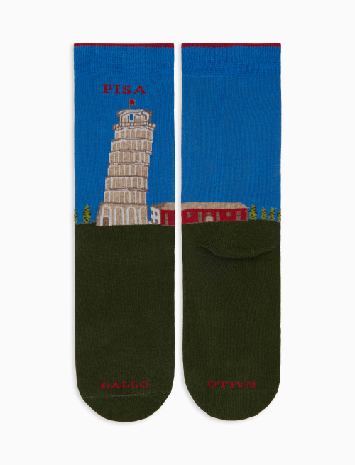Women's short cotton socks, green with Leaning Tower of Pisa pattern - Socks | Gallo 1927 - Official Online Shop