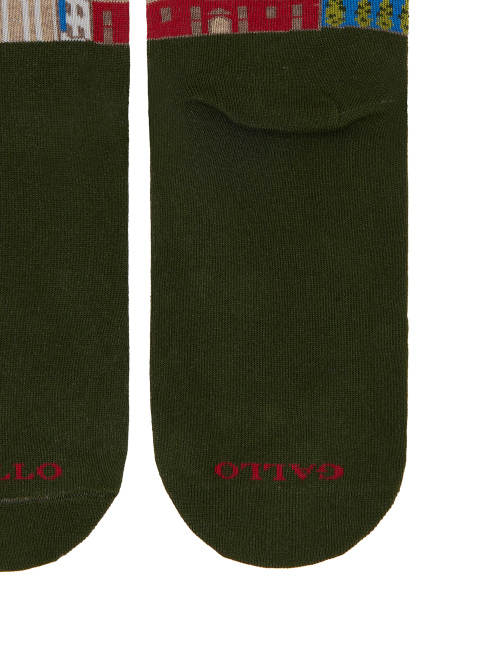 Women's short cotton socks, green with Leaning Tower of Pisa pattern - Socks | Gallo 1927 - Official Online Shop