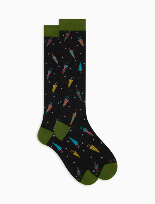 Men's long socks in gray cotton with colorful umbrella pattern - Long | Gallo 1927 - Official Online Shop